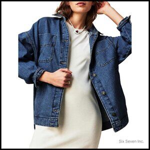 Oversized Denim Jacket Shacket Button Down Boyfriend Fit Y2K Streetwear